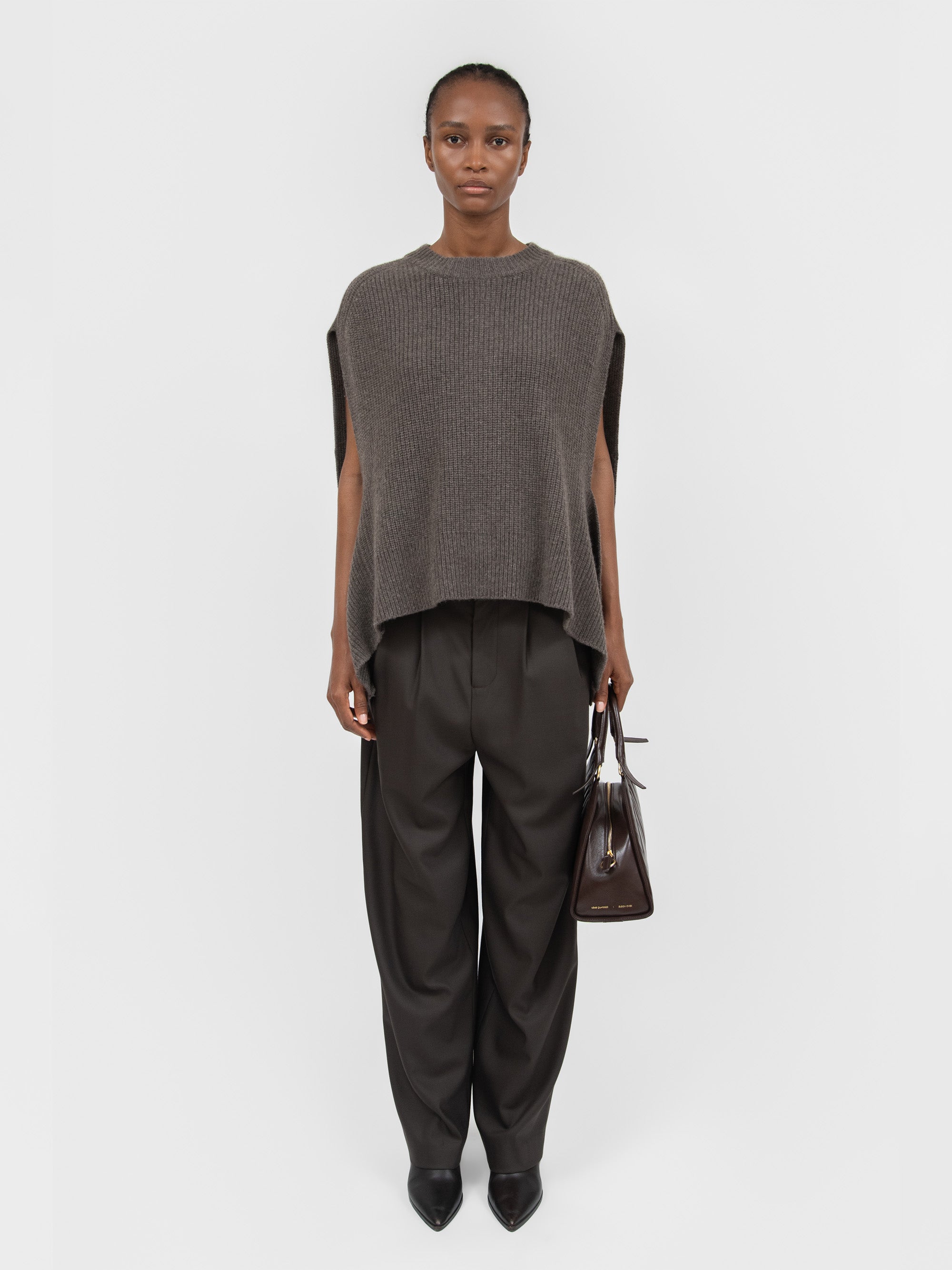 Lata Wool Cashmere Blend Knit Vest Melange Brown