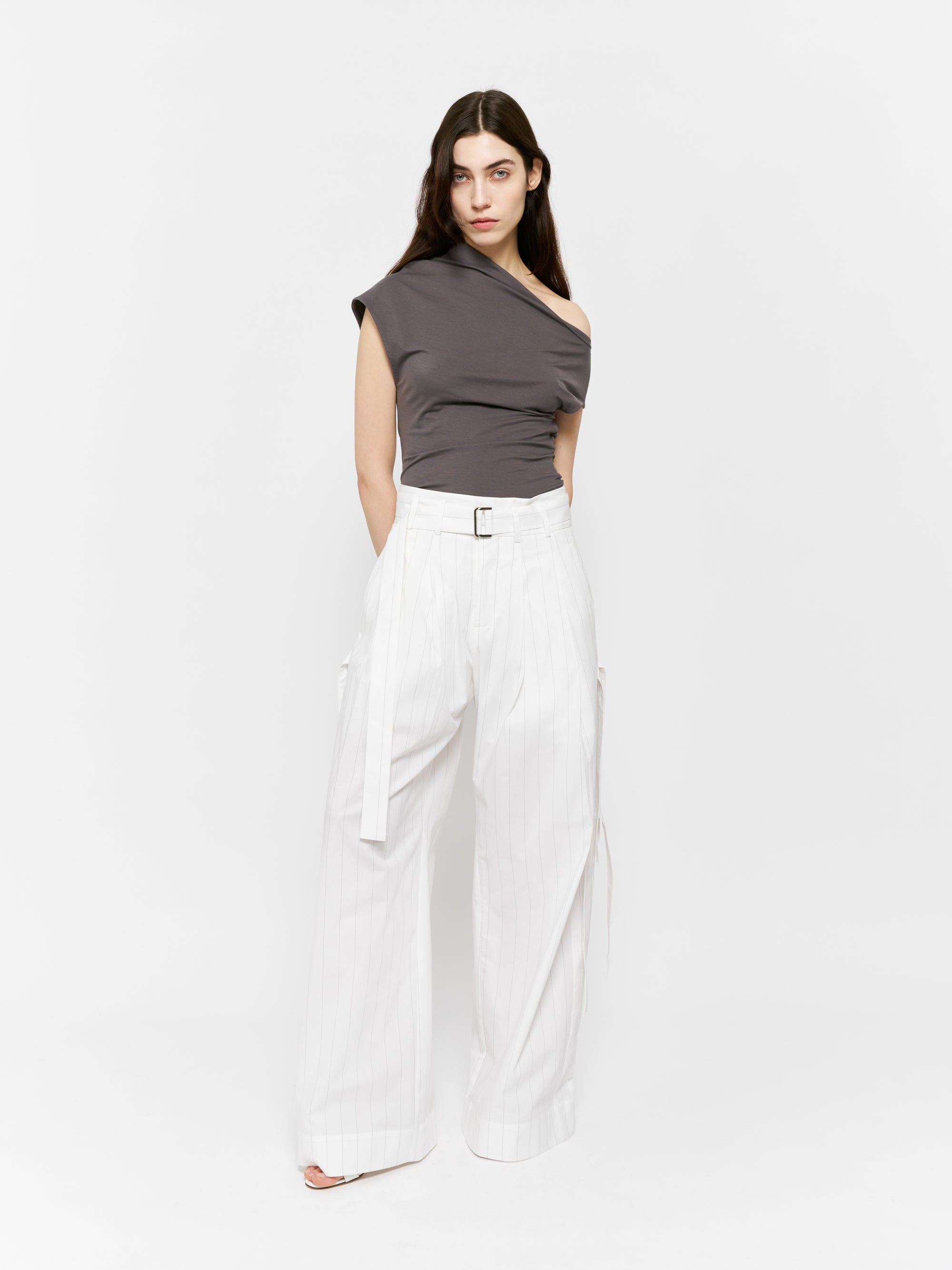 Yva Trousers White and Black Stripe