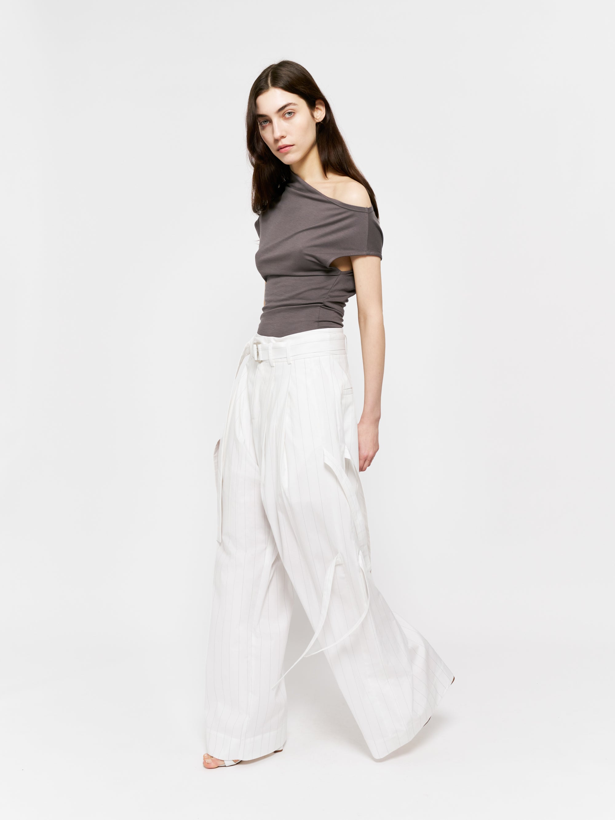 Yva Trousers White and Black Stripe