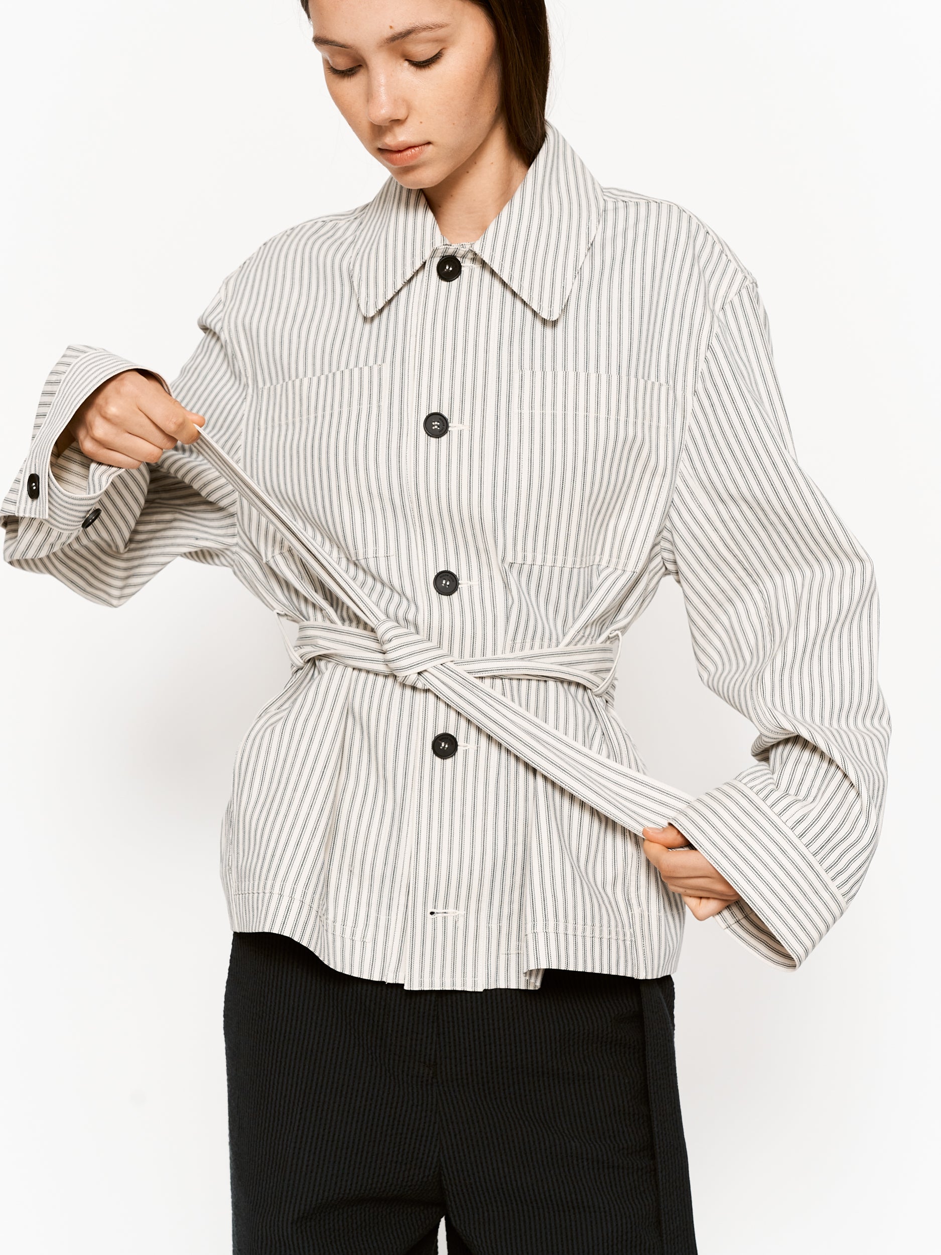 Mosher Jacket Forest Ecru Stripe