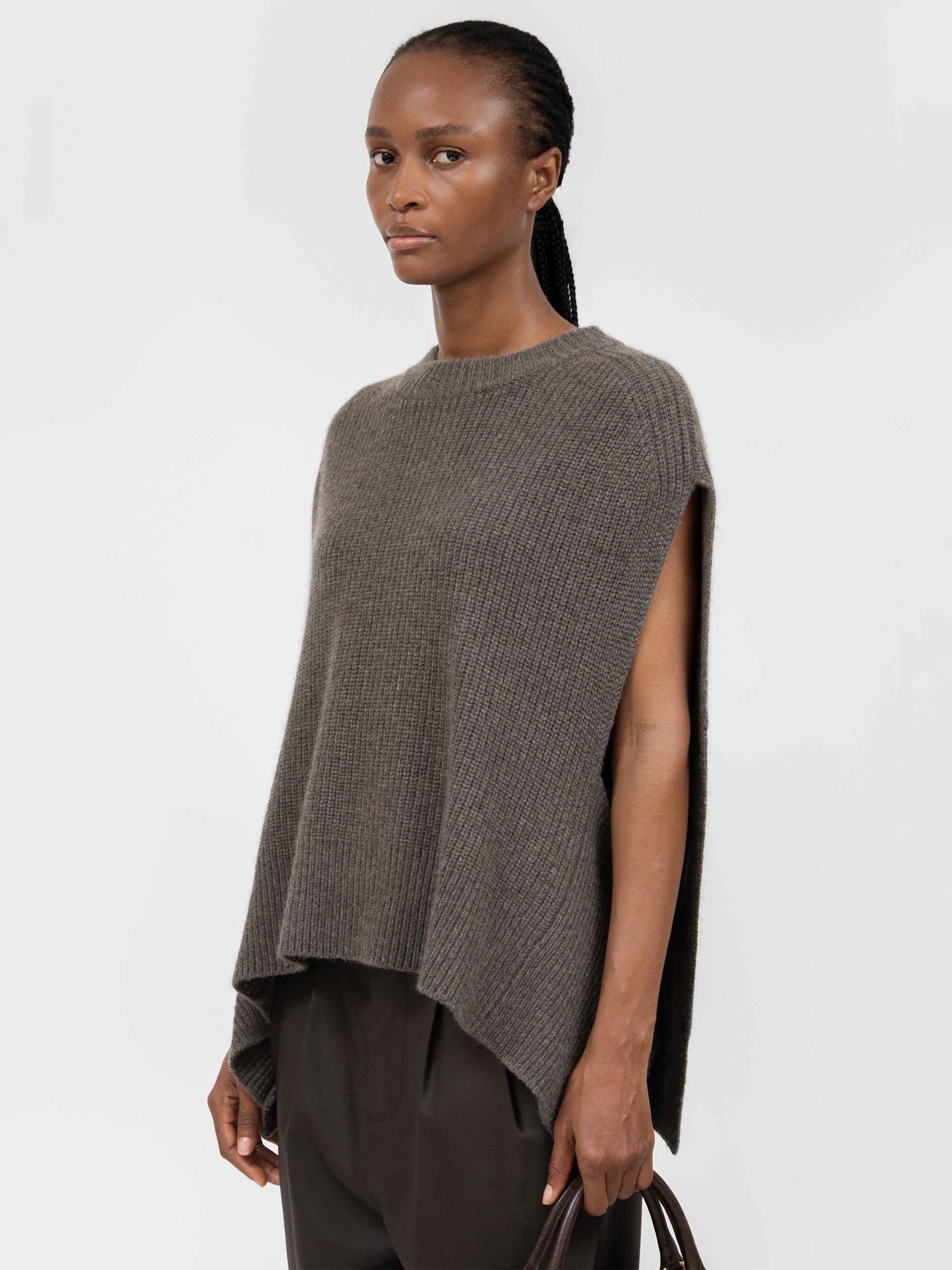 Lata Wool Cashmere Blend Knit Vest Melange Brown