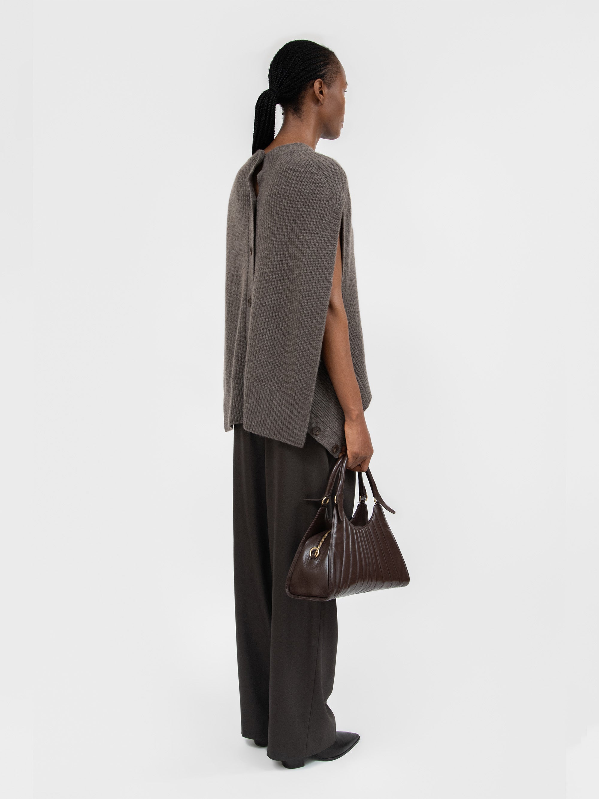 Lata Wool Cashmere Blend Knit Vest Melange Brown